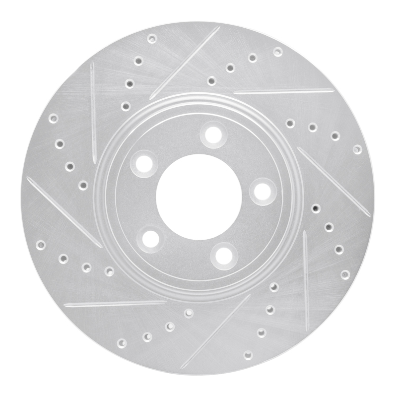 Jaguar S-Type Brake Rotor (1) - Front Left - R1 Concepts - Drilled & Slotted - Silver - `06-`08